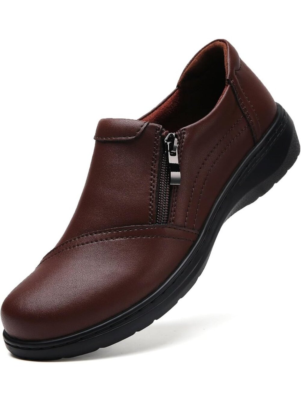 Women's Brown Lightweight Comfort Orthopedic Slip-On Casual Walking Loafer Shoes